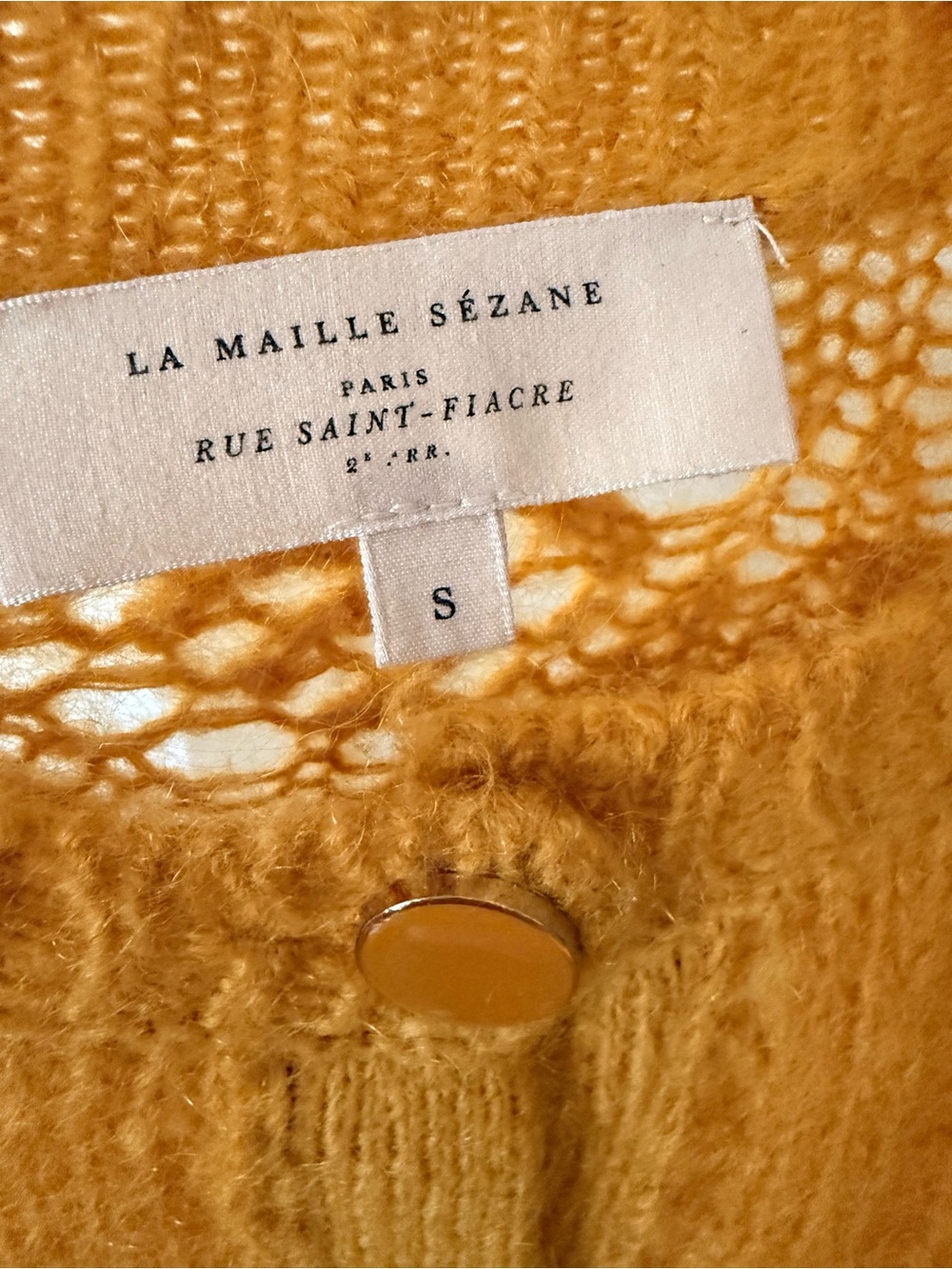 Sezane Mustard Pointelle Knit Cardigan - Picture 3 of 6